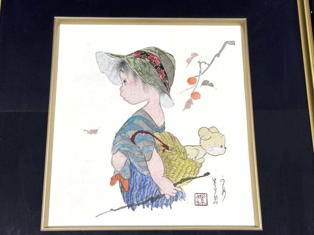 真作 木版画】喜聞◇『中島潔 恋文(木版画集 美人画)』 1枚 古筆 古