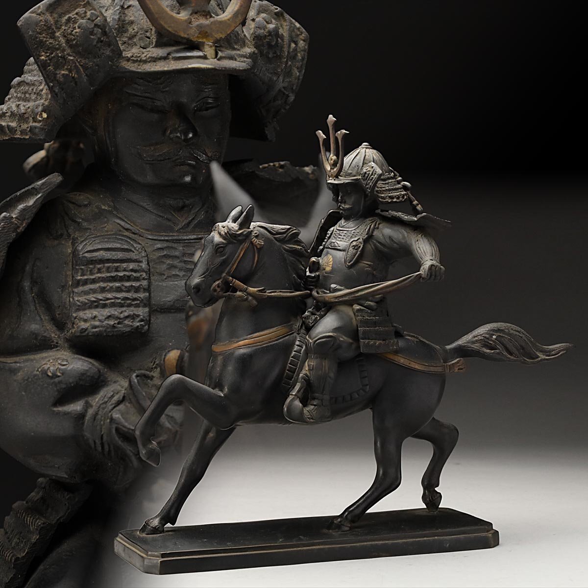 騎馬武者 彫刻 オブジェ 2点セット 根付 古美術品 n-706.jpg