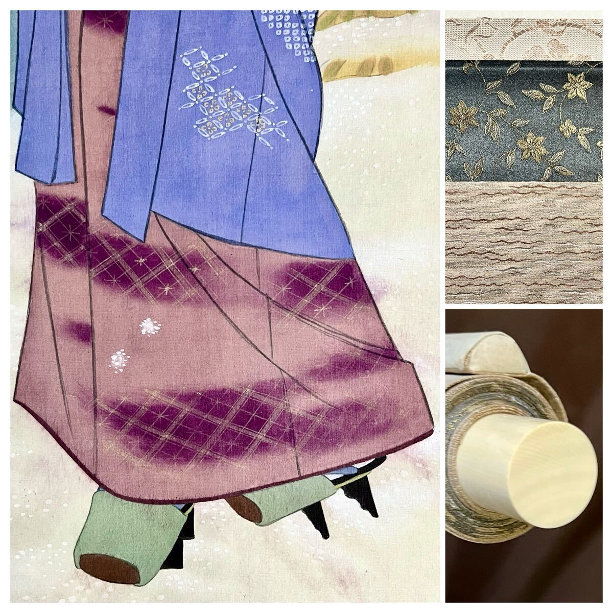 伝統的な日本の掛軸「桜を触る着物美人図」絹本 肉筆 共箱付き 掛け軸 杉浦契雪「夜桜」絹本 真筆 肉筆 超大幅 共箱 自題箱書 花鳥図 風月