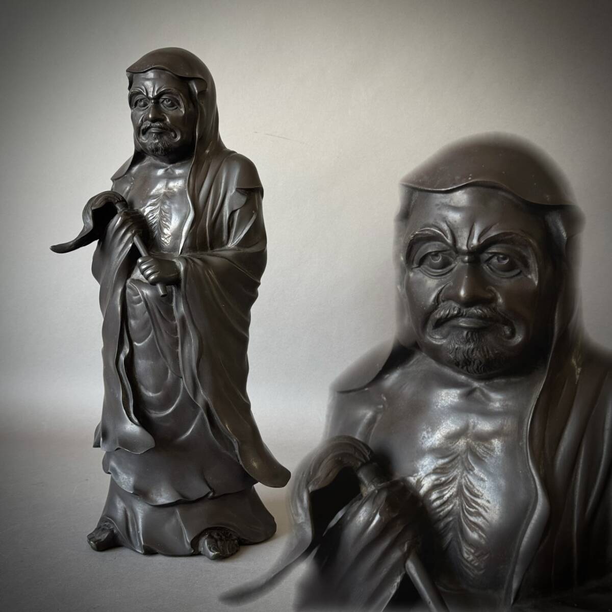 傷や汚れあり】〇 刻栄 ダルマ置物 木製 / 一刀彫 /達磨 /だるま
