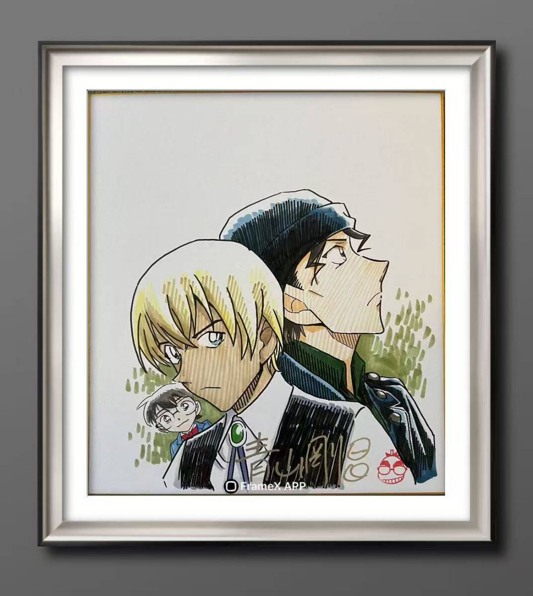 新品】青山剛昌◇名探偵コナン◇灰原哀◇直筆サイン色紙・高級額装・金