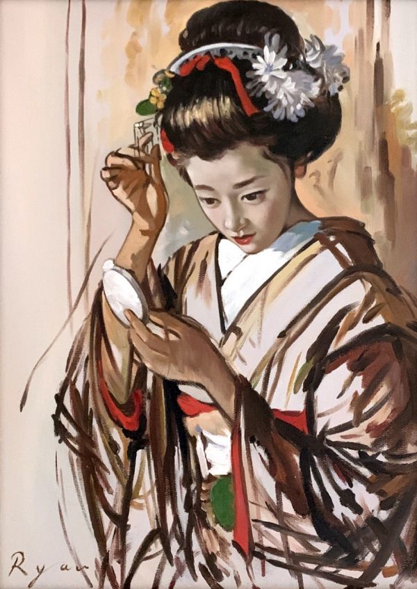 肉筆 額縁 油絵 人物 チャイナドレス女性 （新品】油絵 人物画
