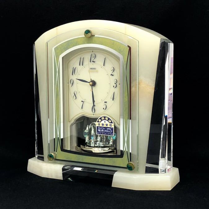 未使用 SEIKO EMBLEM セイコー エンブレム 置時計 大理石 オニキス エンブレム 置き時計 電波 セイコー クロック 置時計 SEIKO EMBLEM