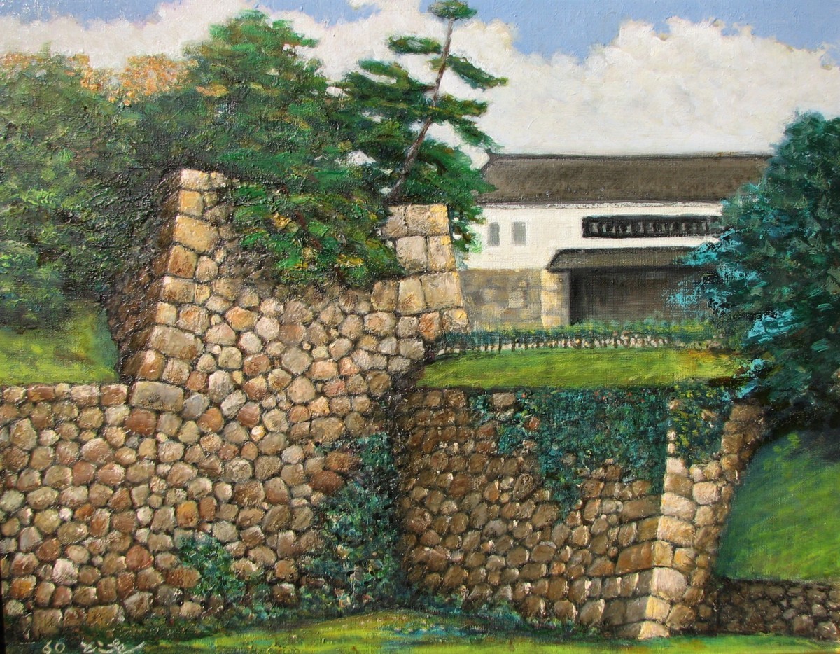 石垣作家,岩田敏雄「名古屋城の石垣（正門の横）」80号油彩,朔日展出品作 石垣作家,岩田敏雄「名古屋城の石垣（正門の横）」80号油彩,朔日