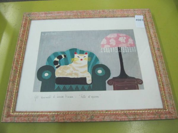 絵画　L.FIUME  猫　希少価値有　値下げ 絵画 L.FIUME 猫 希少価値有 値下げ