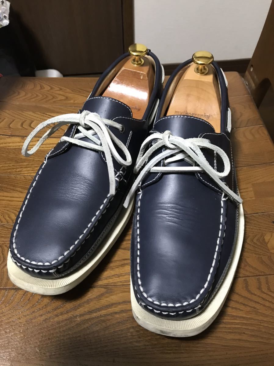 激安 26 5cm Regal リーガル ドライビングシューズ デッキシューズ メンズ 濃紺青白 本革 レザー スリッポン 革靴 の落札情報詳細 ヤフオク落札価格情報 オークフリー スマートフォン版