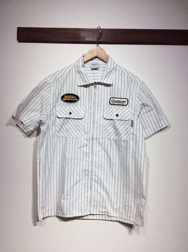 わ522 carhartt カーハート ジップアップ 半袖シャツ L ワーク