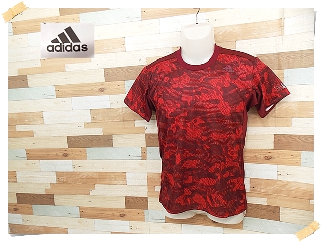 Adidas 美品 アディダス レッド迷彩総柄デザイン 半袖tシャツ ポリエステル100 サイズs の落札情報詳細 ヤフオク落札価格情報 オークフリー スマートフォン版
