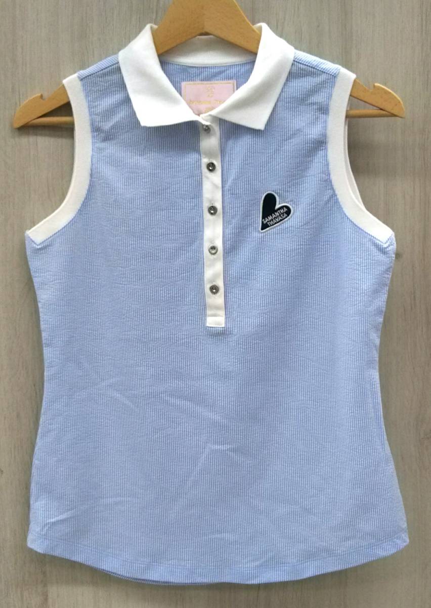 美品 Samantha Thavasa Under25 サマンサタバサ ノースリーブポロシャツ ゴルフウェア 水色 白 ストライプ ハート レディース Sサイズ の落札情報詳細 ヤフオク落札価格情報 オークフリー スマートフォン版