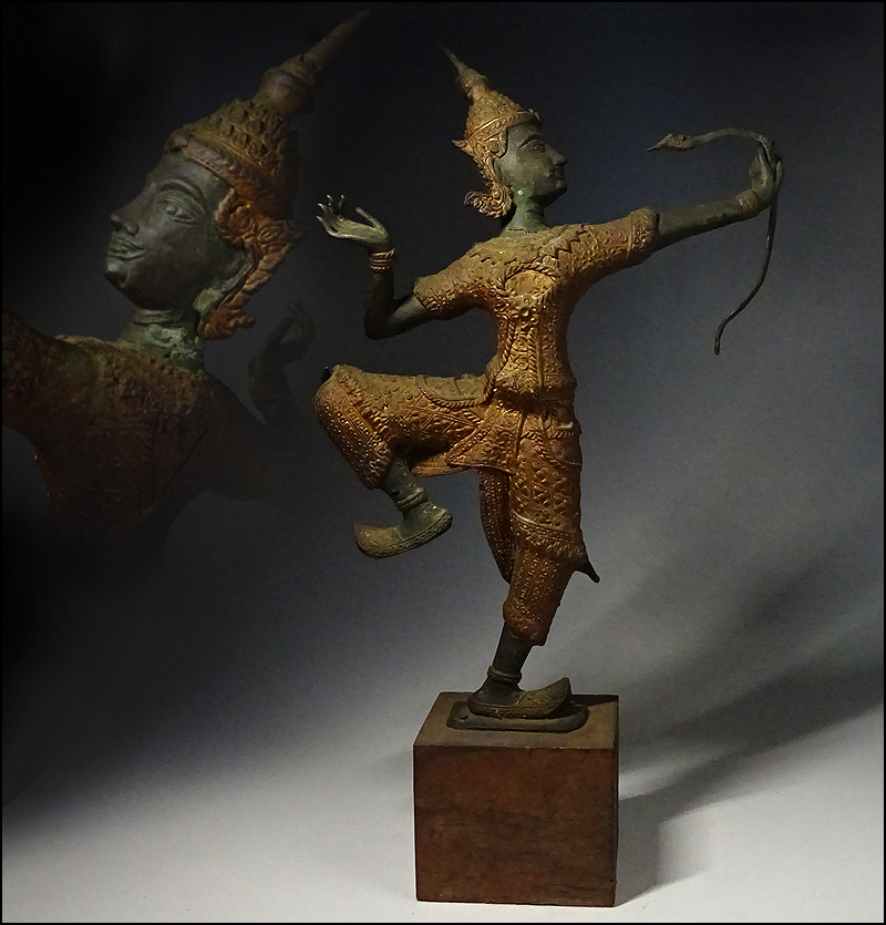 緑屋i□ タイ仏教美術 銅製 アルジュナ像 カルナ像 台付 高約45.4cm