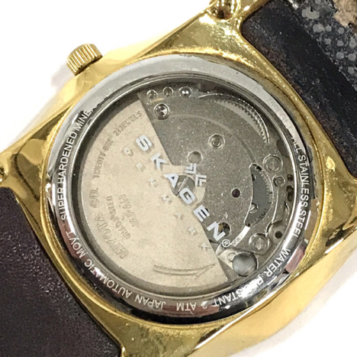 スカーゲン 自動巻き 759LGLJ 裏スケルトン レザーベルト メンズ 稼働