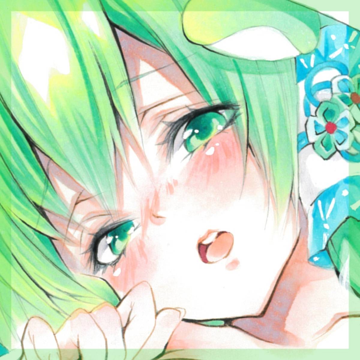 手描きイラスト 東方Project 同人 東風谷早苗 水着｜手描きイラスト