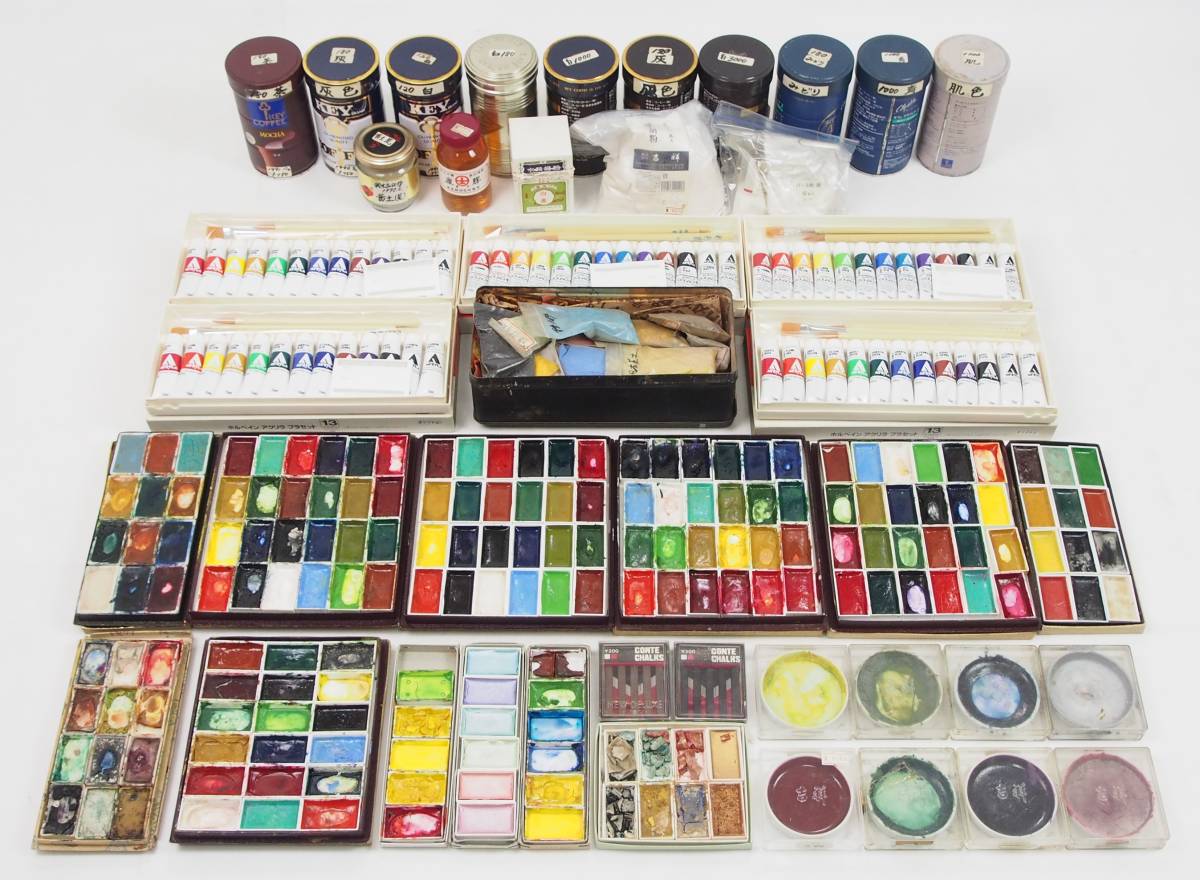 AZ-299 岩絵具 絵具 アクリル絵の具 顔料 顔彩 インク 色 墨 等 大量 アームツイスト 日本画 岩絵具など色々まとめて まとめ売り