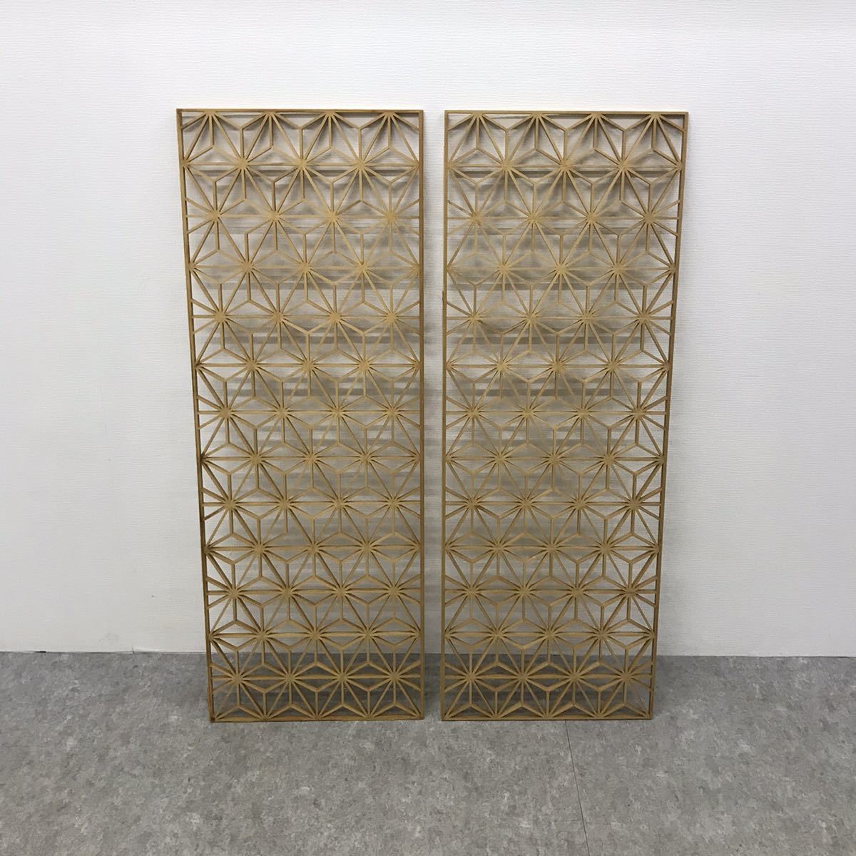 アンティーク建具 【蔵c9401】建具 欄間 組子細工 麻の葉 一対 組子