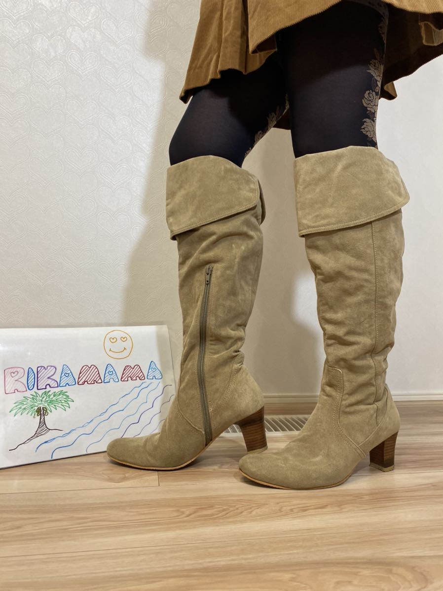 美脚効果✨マークジェイコブス 本革×スエード ニーハイロングブーツ 23.5cm