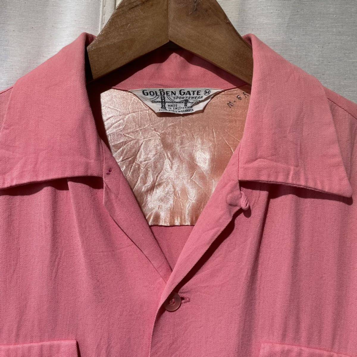 50s 60s レーヨンシャツ ピンク vintage 50s 60s】vanheusen レーヨンシャツ ピンク 開襟 ビンテージ