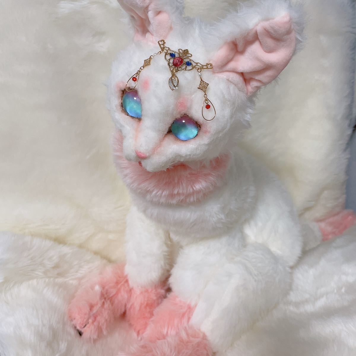 アートドール 稲荷猫 ネコ 猫 ぬいぐるみ 幻獣 創作 目立った傷や汚れなし】muu 稲荷猫 狛猫 猫 ネコ ハンドメイド