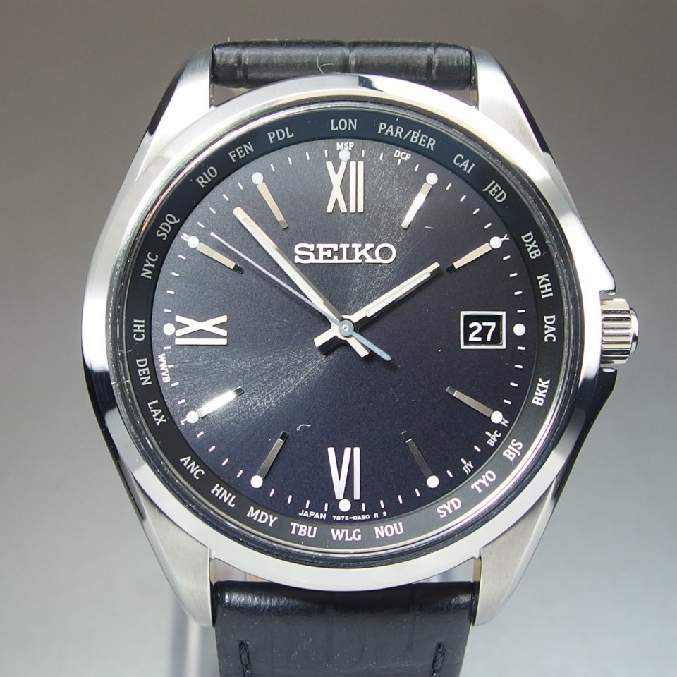 SEIKO 電波ソーラー 7B75-0AB0 チタン メンズ腕時計 革ベルト やや傷や汚れあり】【美品 使用感少な目】SEIKO セレクション チタン