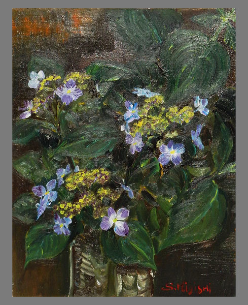 絵画◆　「あじさい」河井達海　真作/静物画/原画/額装/油絵/油彩画/抽象画 絵画◇「あじさい」河井達海真作/静物画/原画/額装/油絵/油彩画/抽象画