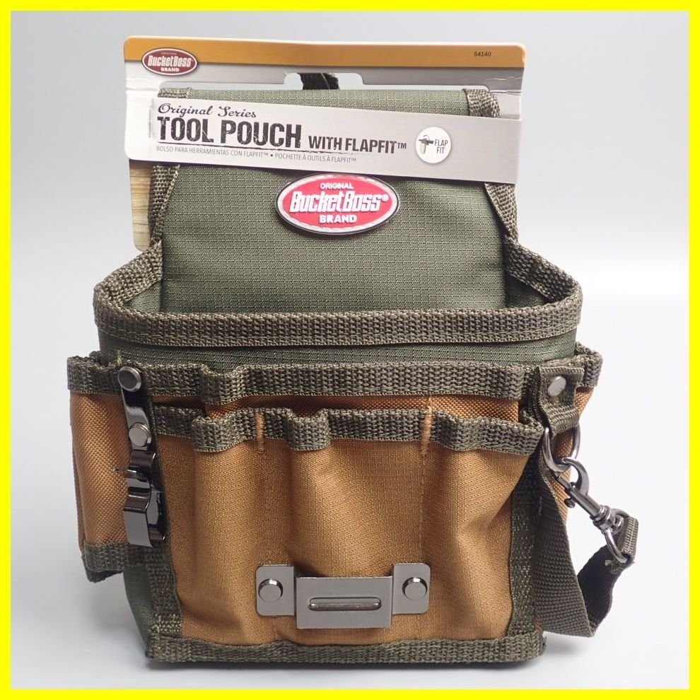 【未使用】★未使用 BucketBoss/バケットボス ツールポーチ with FlapFit ブラウン×カーキ/54140/9ポケット/工具