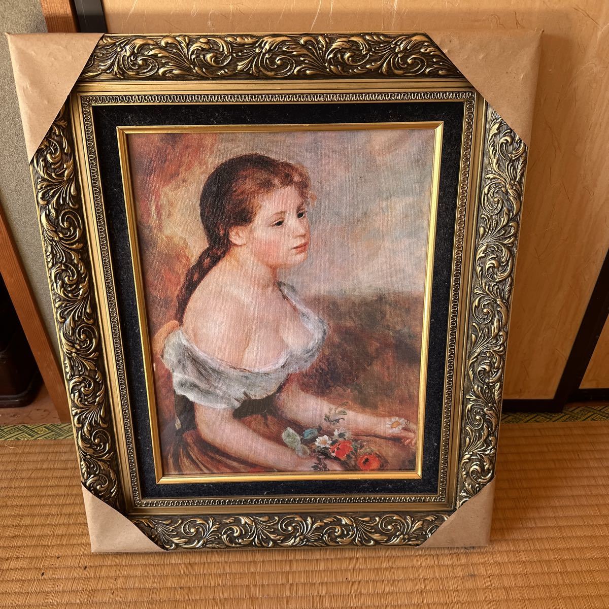ルノアール犬を抱く少女 絵画（複製）