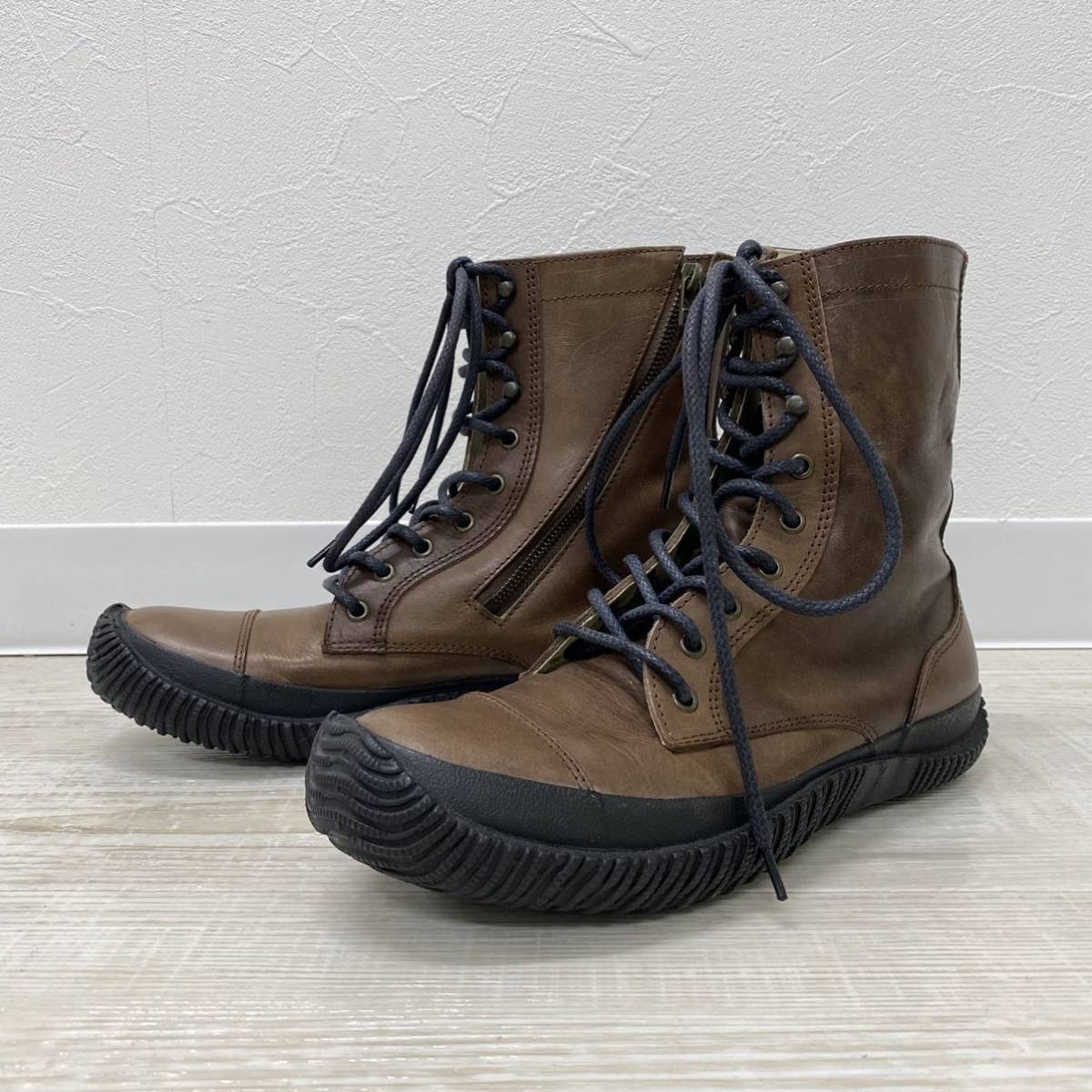 【やや傷や汚れあり】SPINGLE MOVE スピングルムーブ レザー 編み上げ ミリタリー ブーツ スニーカー サイド ジッパー サイズ L