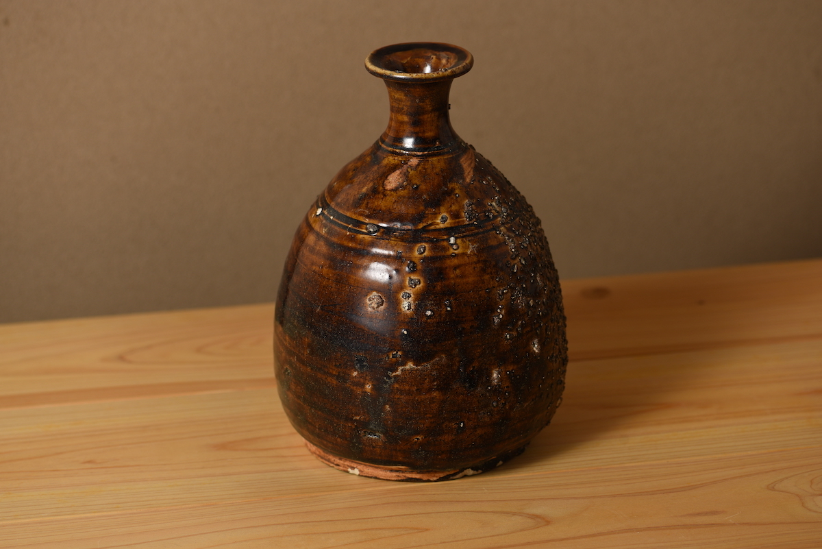 古瀬戸　灰釉 印花紋 見立て徳利　 仏花器 花器 花生け 古瀬戸 灰釉 印花紋 見立て徳利 仏花器 花器 花生け