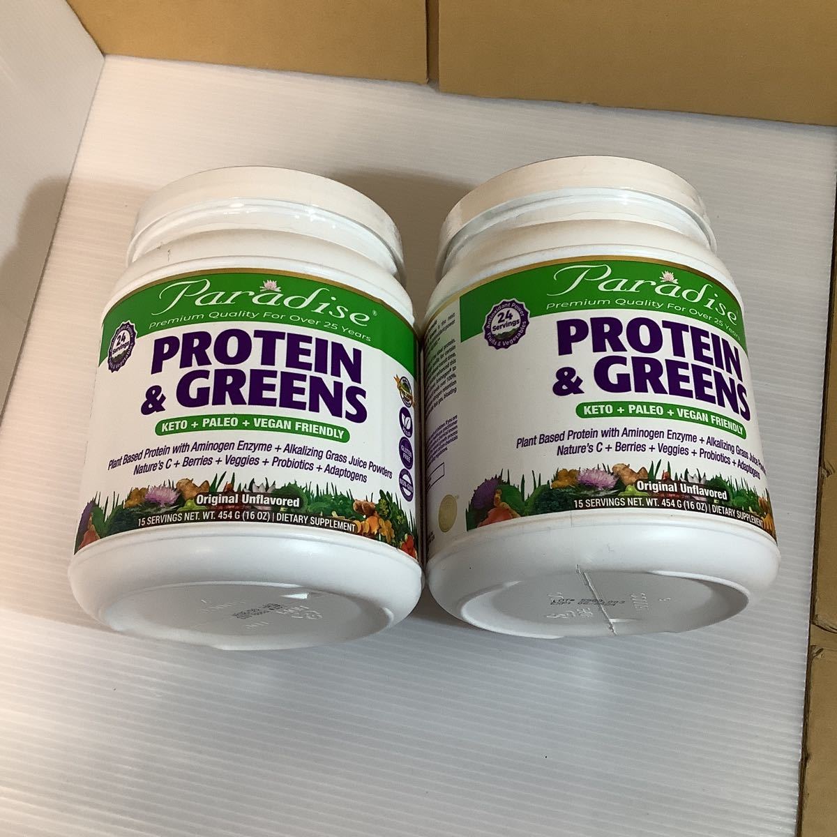 【未使用】新品 送料込み Paradise PROTEIN & GREENS 454g × 2 本セット アンフレーバー EXP 06/