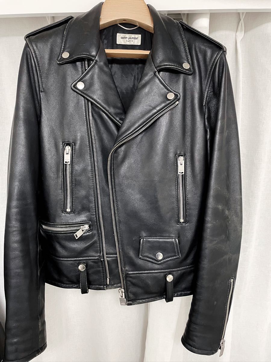 SAINT LAURENT PARIS エディ期 L01 ラムレザー ダブル レザーライダースジャケット ブラック 46/サンローランパリ 貴重 SAINT LAURENT PARIS ライダースジャケット エディ期 やや傷や