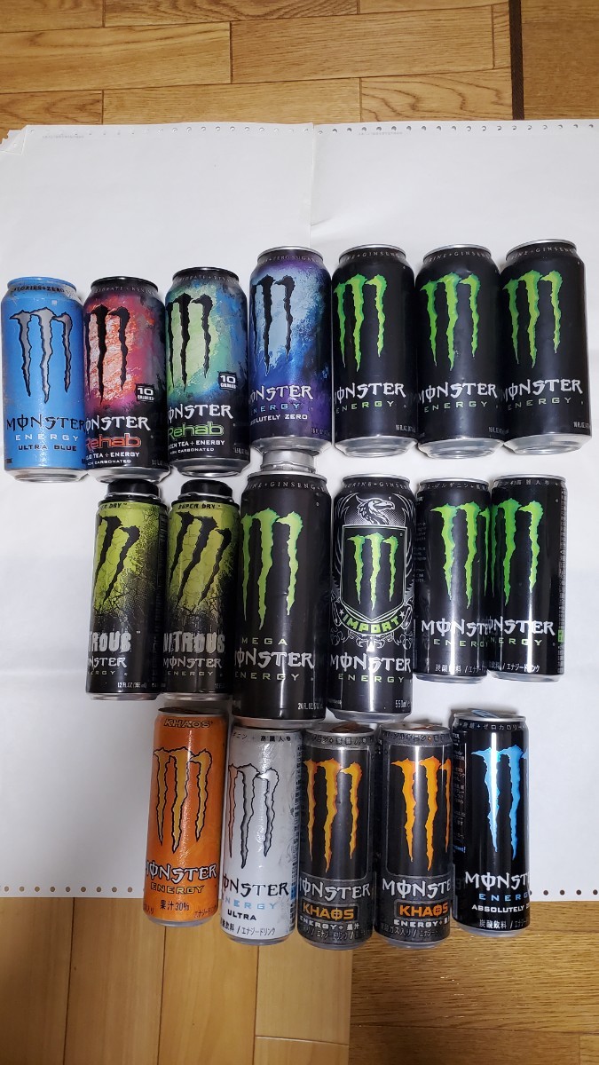 傷や汚れあり】モンスターエナジー ドリンク空き缶 中身はなし上段7本
