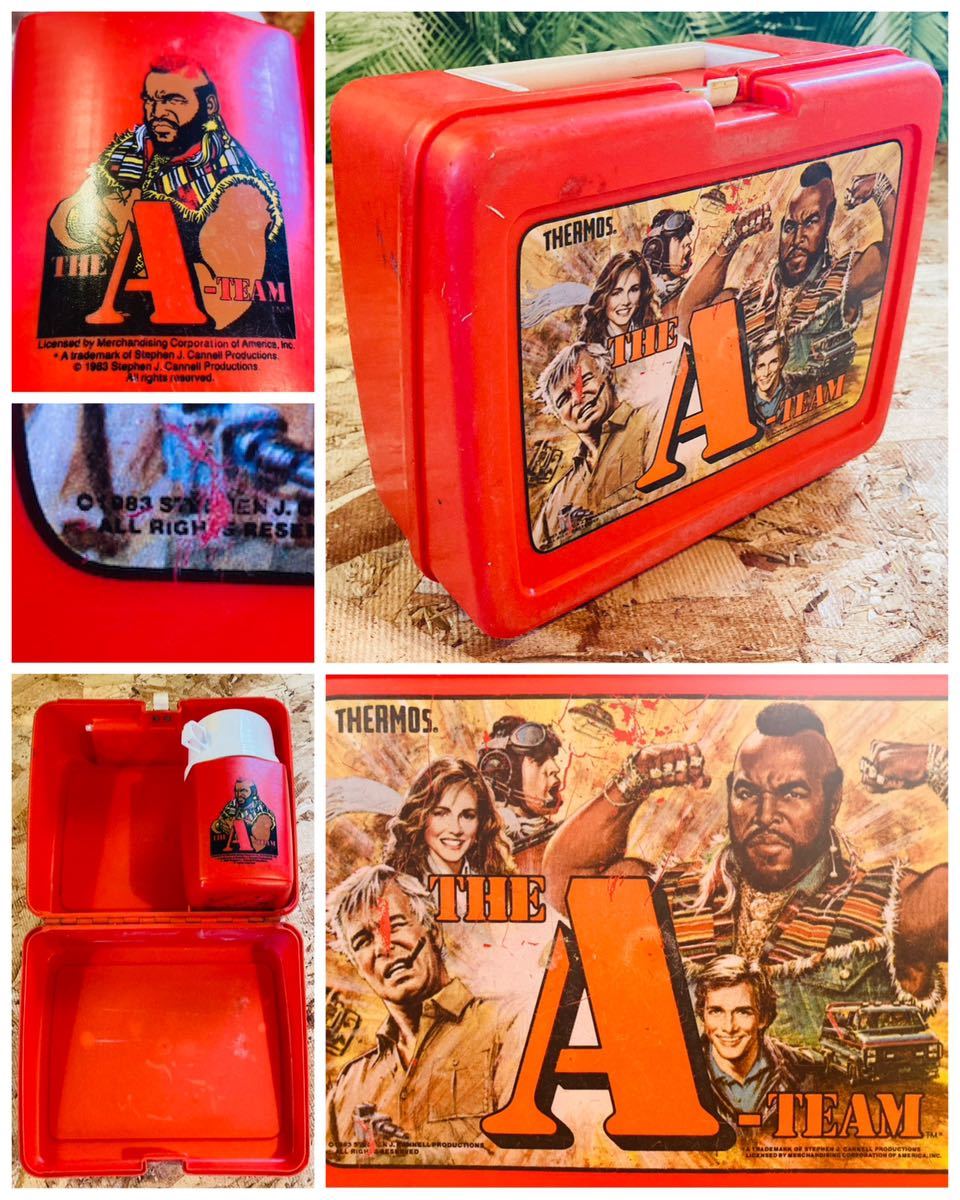 【やや傷や汚れあり】80' THEATEAM LUNCH BOX THERMOS ビンテージ特攻野郎Aチーム ランチボックスサーモス水筒付