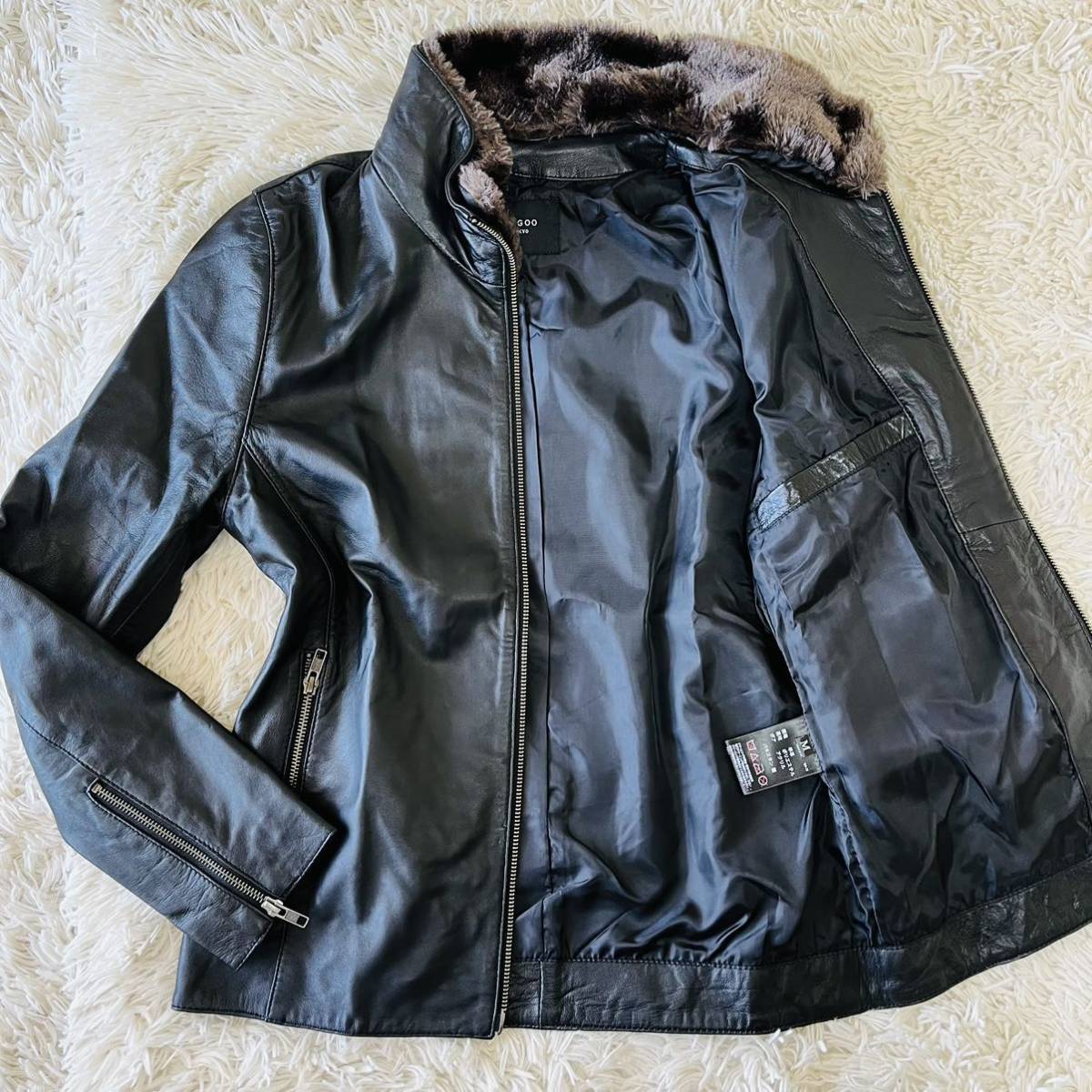 Liugoo Leathers ダブルライダースジャケット ラムレザー ブラック