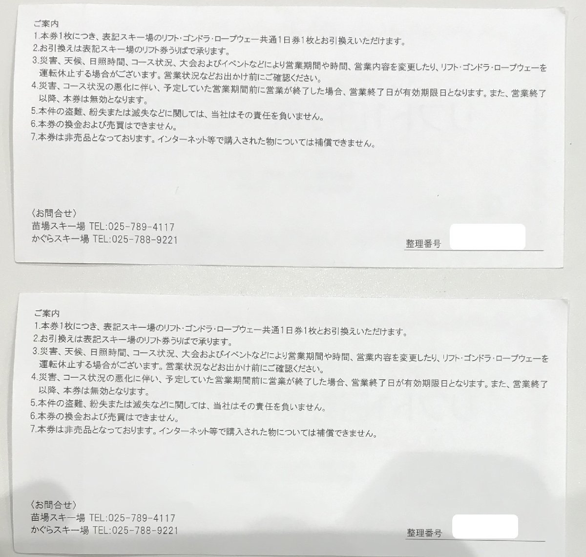 苗場スキー場、かぐらスキー場 共通券2枚 （苗場・かぐら共通 Mt.Naeba  