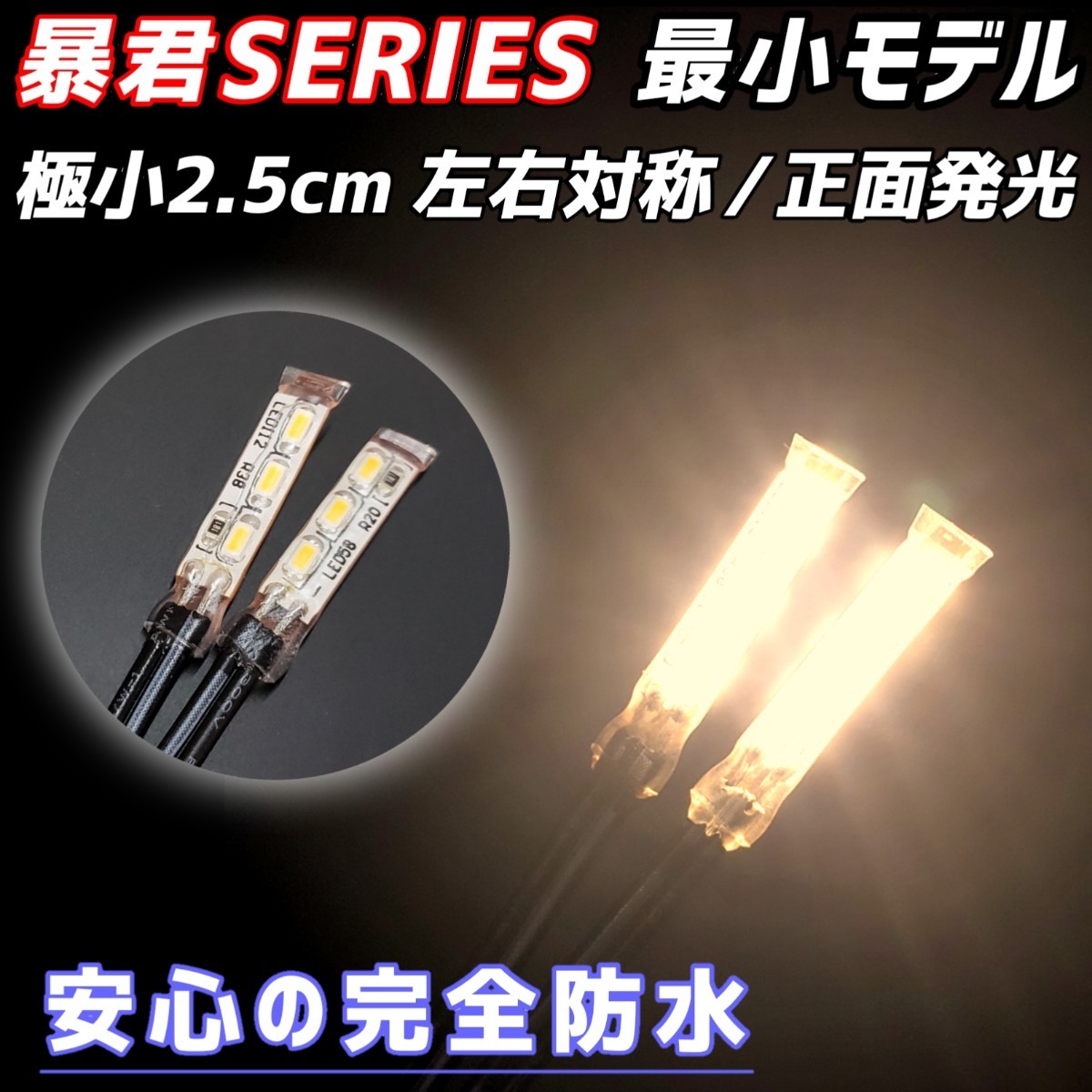 【未使用】2.5cm 赤色 左右2本 正面発光 防水 小粒 暴君 LED テープ ライト ランプ 小さい 小型 ミニ 極細 極薄 12V 車 ...