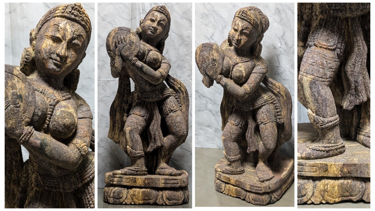 目立った傷や汚れなし】美品 古代インド美術 砂岩石仏像 女神像 特大