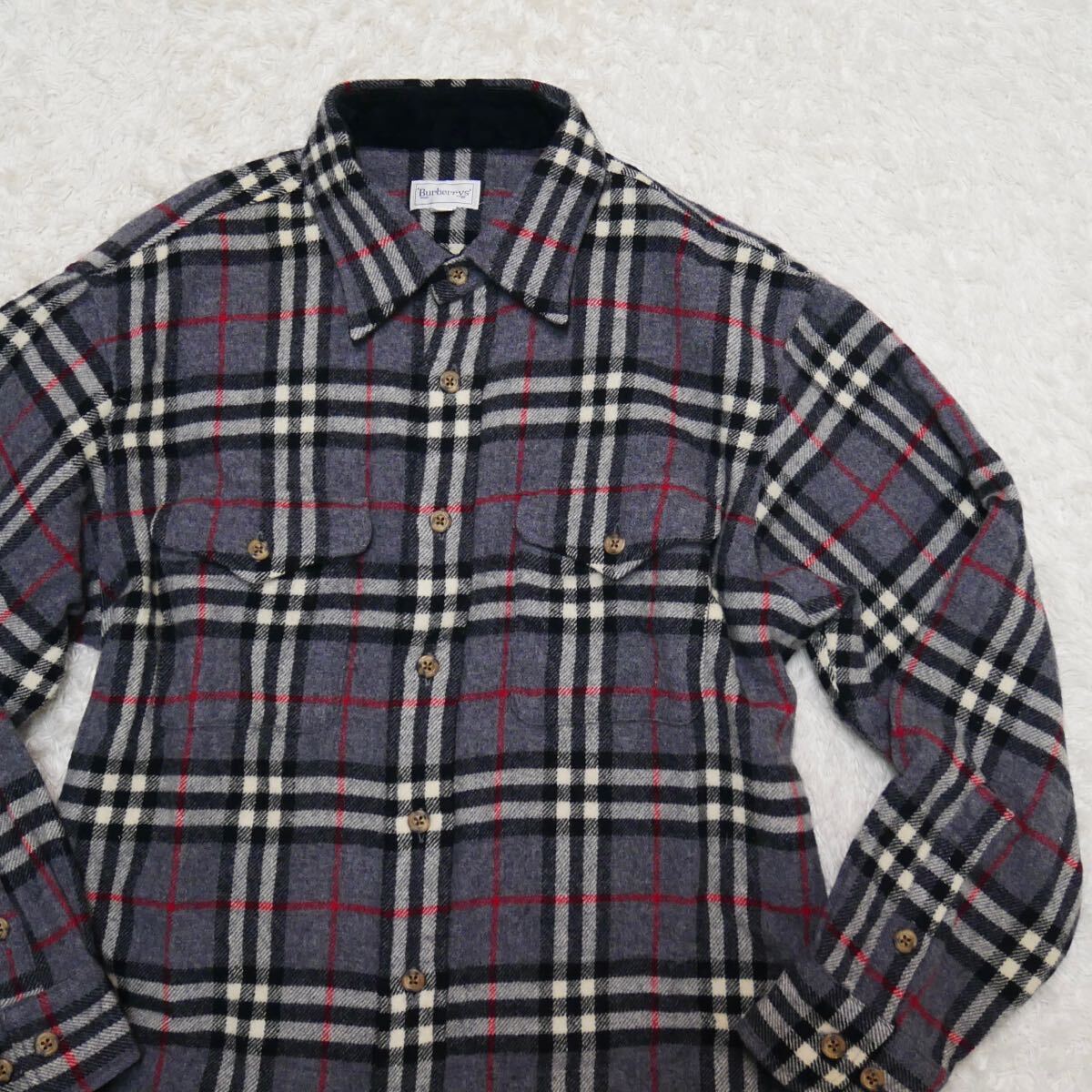 レア✨Burberry　バーバリーズ　ノバチェック　ウール　ネルシャツ 美品】バーバリーロンドン ネルシャツ ノバチェック ウール L