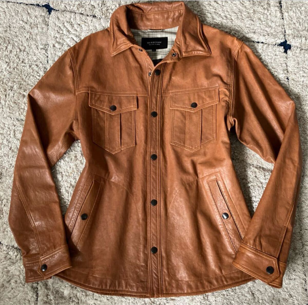 美品 バーバリーブラックレーベル ラムレザージャケット ノバ