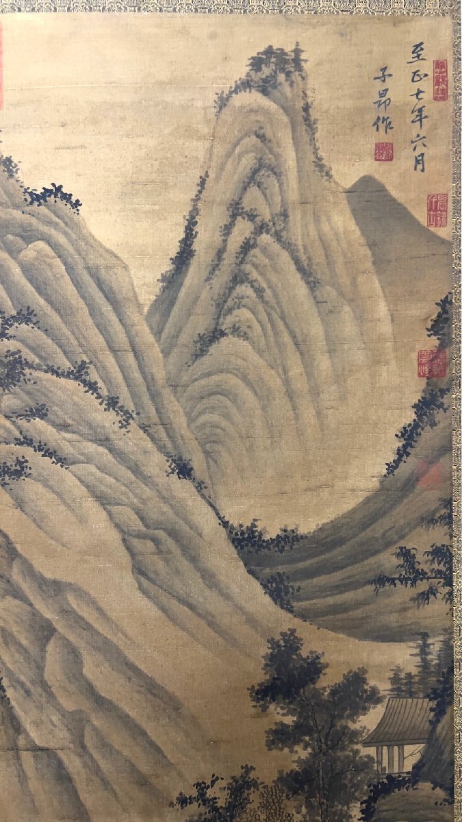 古民家整理品　中国五代作家　巨然作　掛け軸　肉筆水彩絵　 AK538A14-3 古民家整理品 中国五代作家 巨然作 掛け軸 肉筆水彩絵 AK538A14-3