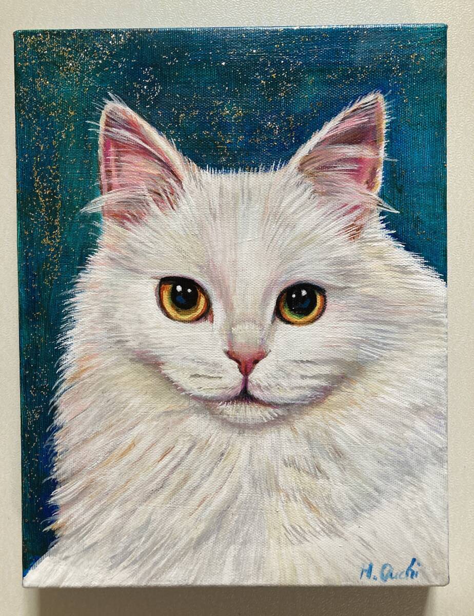 首を傾ける黒猫 絵画 アクリル画 ねこのイラスト 原作 アート 649 F0