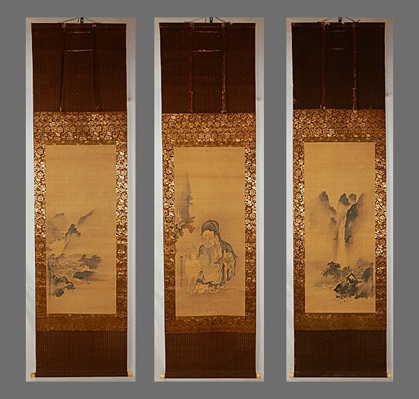 真作】□狩野探幽□七福神/宝船図三幅□狩野中興の祖□肉筆□掛軸