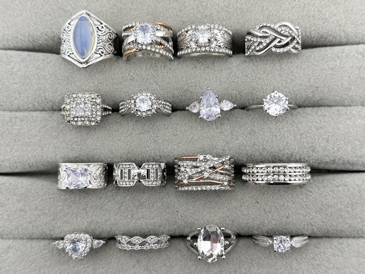 【やや傷や汚れあり】J562 キュービックジルコニアなど リング 指輪 ヴィンテージ アクセサリー 925刻印含む 未鑑定 素材不明 ...