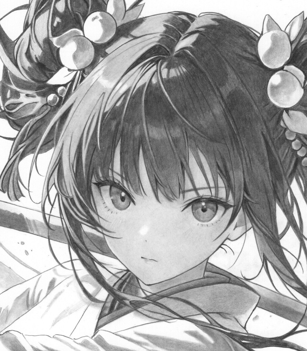 ⑩手描きイラスト/オリジナル/女の子/モノクロ/二人/ラフ画付きの落札
