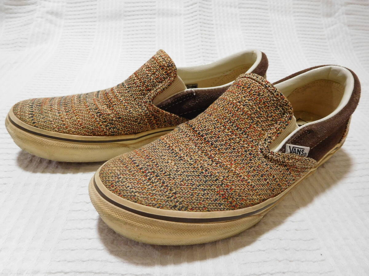 美品☆VANS イタリアンレザー メッシュ スリッポン 25.5cm 紺 ネイビー 