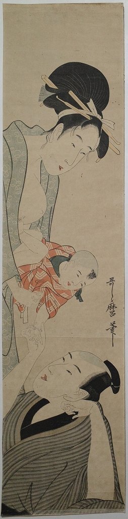 喜多川歌麿 あわびとり☆おっぱい 子供 三枚続 浮世絵 錦絵 美人画 木