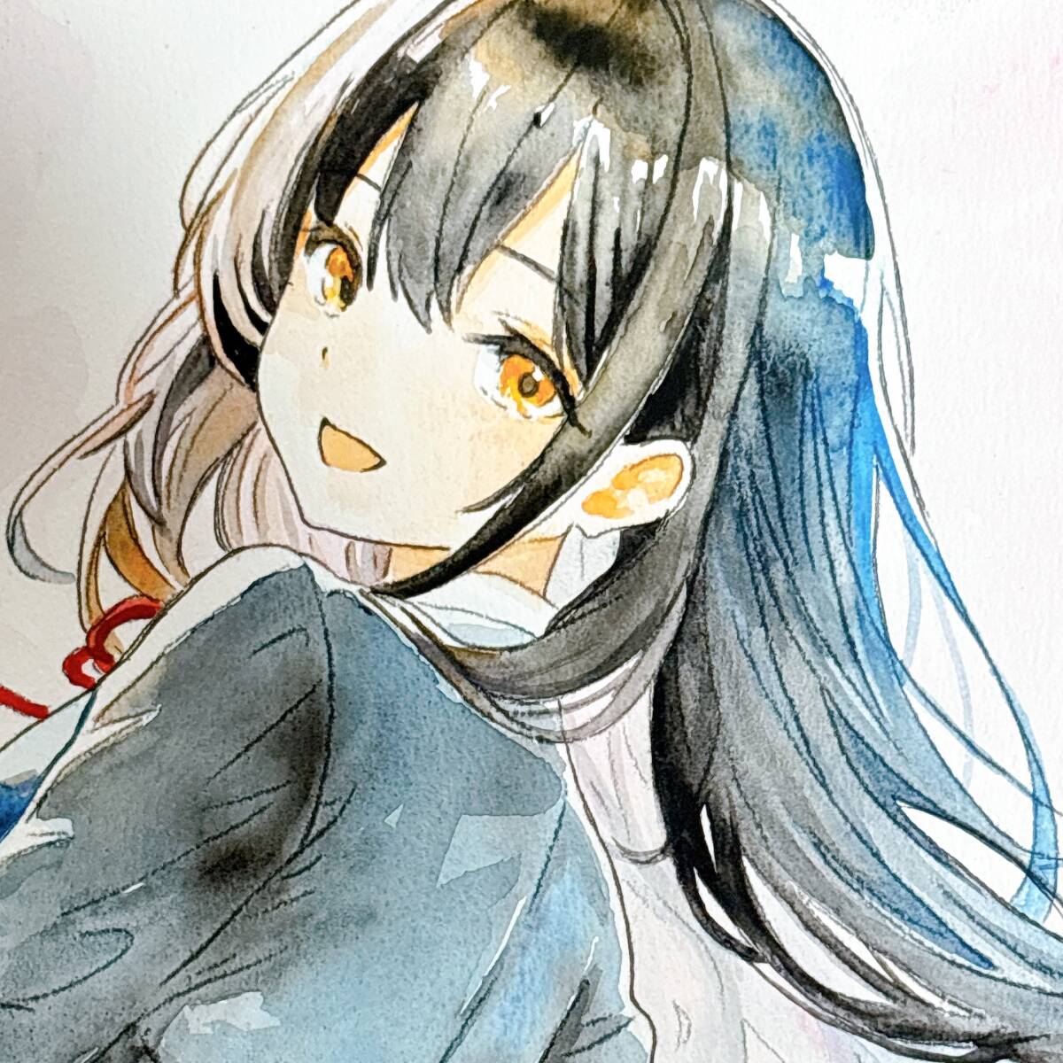 新品】手描きイラスト オリジナル ロングヘアの女の子 お風呂上がり