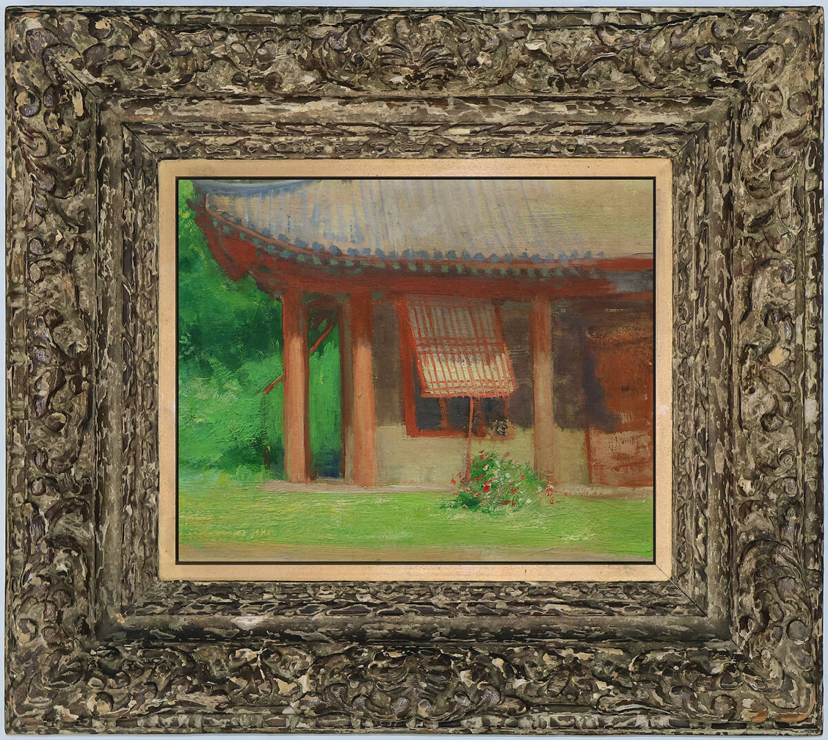 中古】【模写】【伝来】w8474〈岡田三郎助〉額装 「第九番 裸婦」 明治