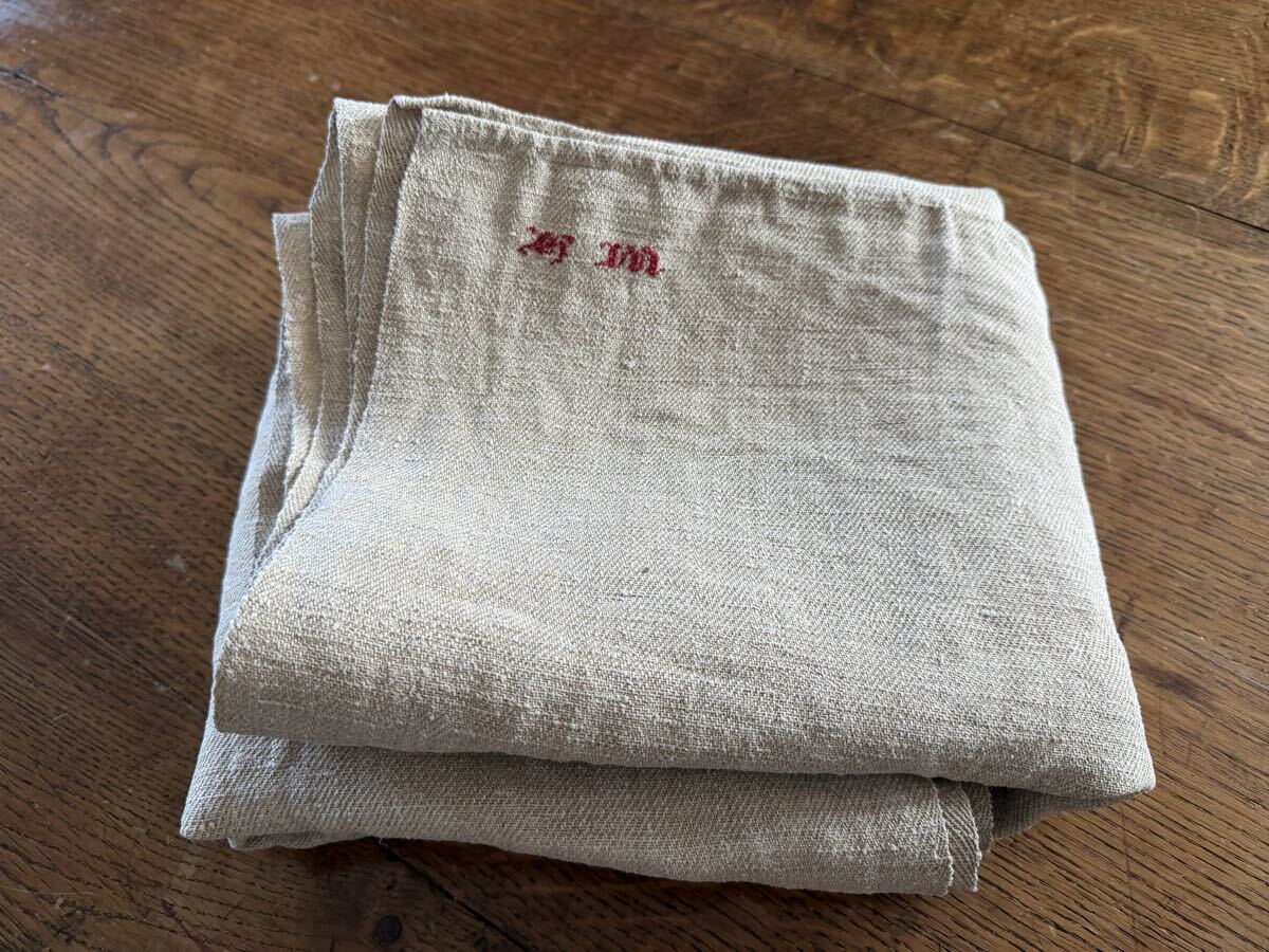 美品】フランスアンティーク gBダマスクリネン 手刺繍モノグラム