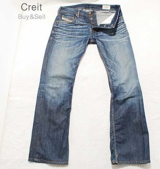 DIESEL ZATINY W30 部分本革ポケット ブーツカットデニムパンツ 濃紺