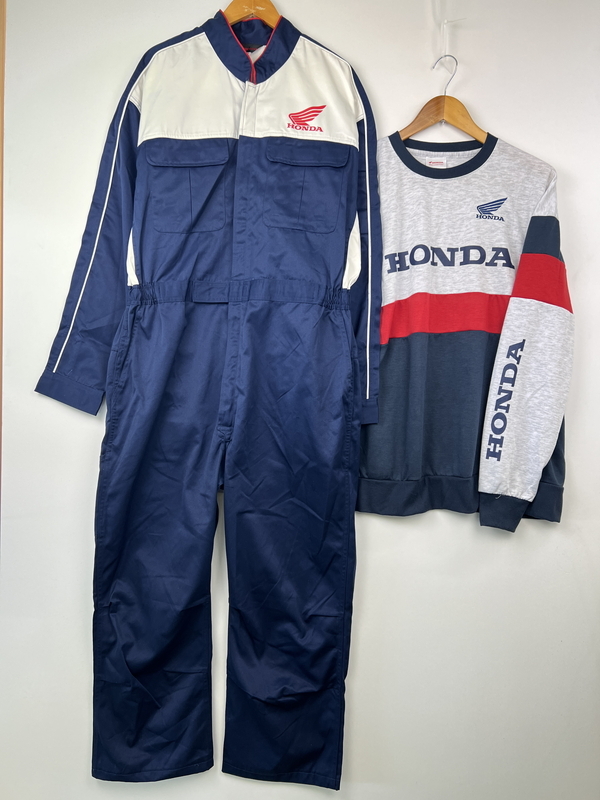 HONDA ホンダ つなぎ オールインワン 作業着 メンズM 白グレー赤500の