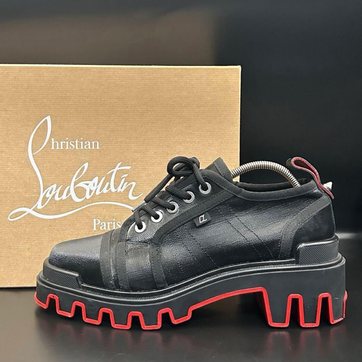 1円【美品】Christian Louboutin クリスチャンルブタン ハイカットスニーカー スタッズ ロゴ メンズ レザー レッド 赤 サイズ28cm相当 レディース